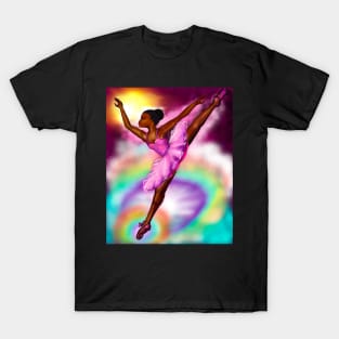 Black ballerina with corn rows and sky background   ! beautiful  black girl with Afro hair and dark brown skin wearing a pink tutu.Hair love ! T-Shirt